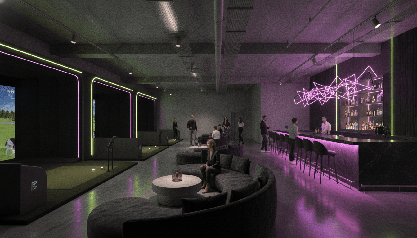 Inside the Backspin Social indoor golf lounge